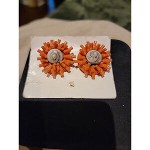 Vintage West Germany Faux Branch Coral Cluster Clip On Earrings